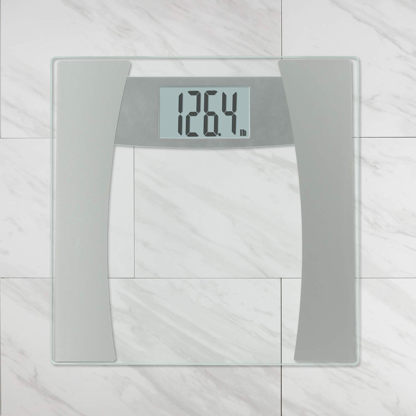 InstaTrack Báscula digital de baño para peso corporal, capacidad de hasta 400 libras, medidas de alta precisión, baterías incluidas, plata