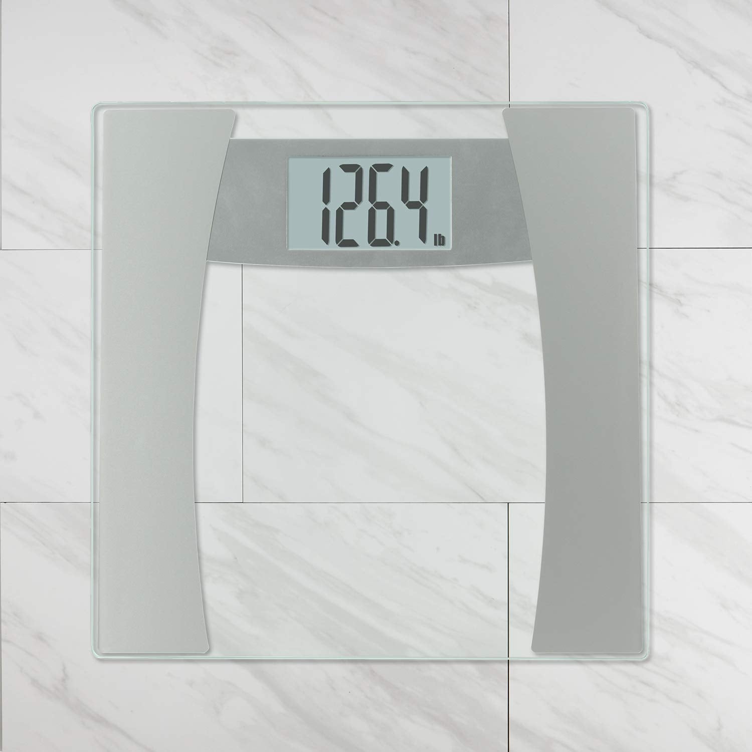 InstaTrack Báscula digital de baño para peso corporal, capacidad de hasta 400 libras, medidas de alta precisión, baterías incluidas, plata