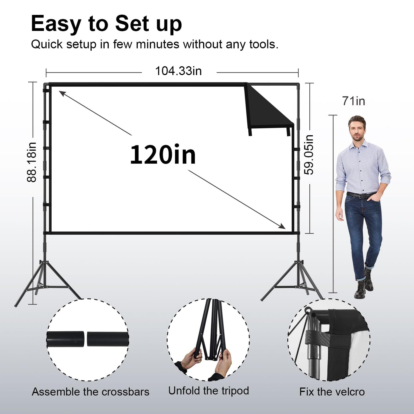 TOWOND - visualización de proyector portátil de 120 pulgadas con respaldo negro, visualización de proyección para interiores 16:9 4K HD sin arrugas con bolsa de transporte para noche de cine en el