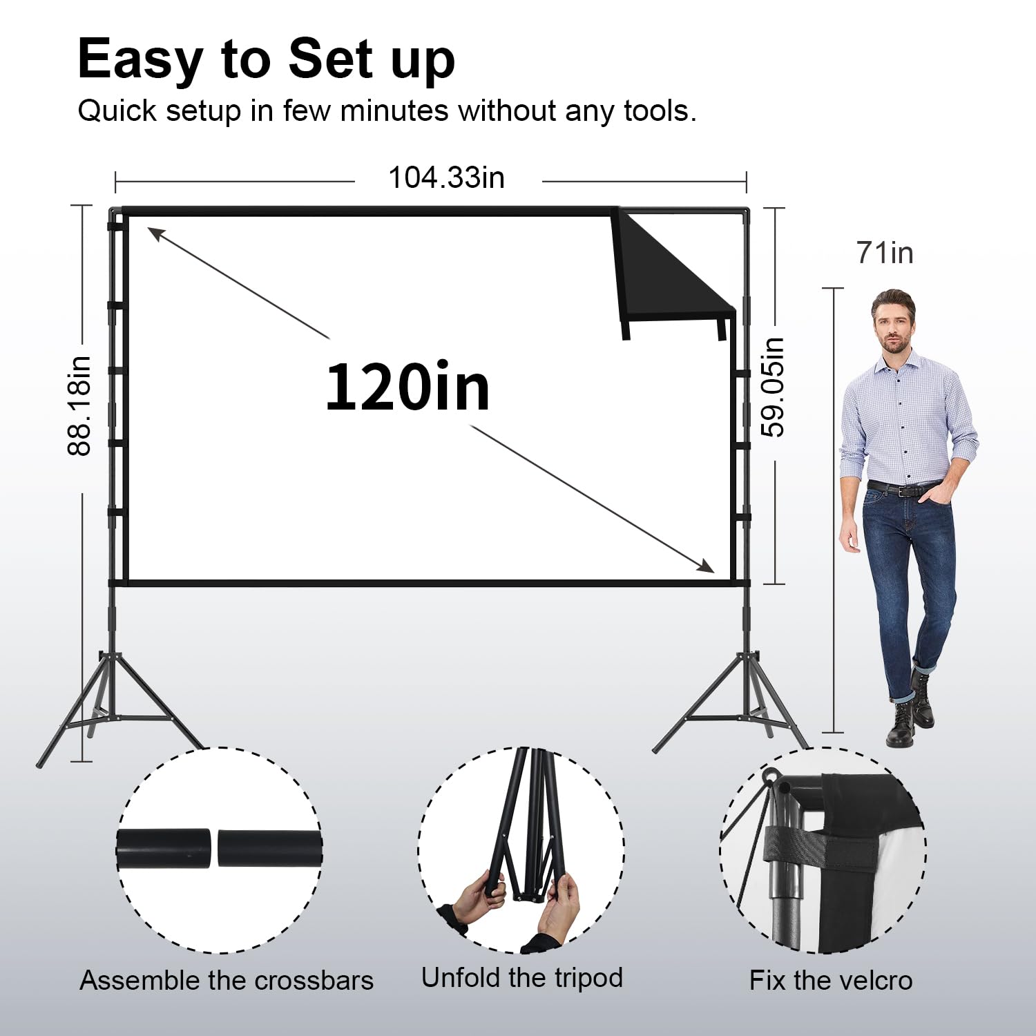 TOWOND - visualización de proyector portátil de 120 pulgadas con respaldo negro, visualización de proyección para interiores 16:9 4K HD sin arrugas con bolsa de transporte para noche de cine en el