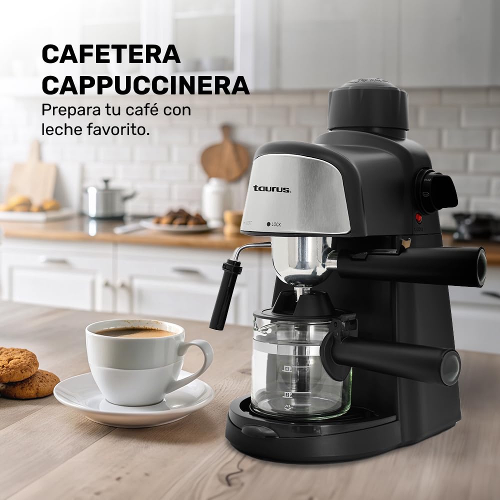 Cafetera Taurus Viena Negra con Espumador de Leche y Jarra de Vidrio 240 ml