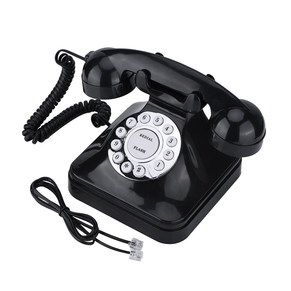 Naroote Vintage Negro Multifunción Plástico Teléfono de casa Retro Wire Teléfono Fijo WX-3011