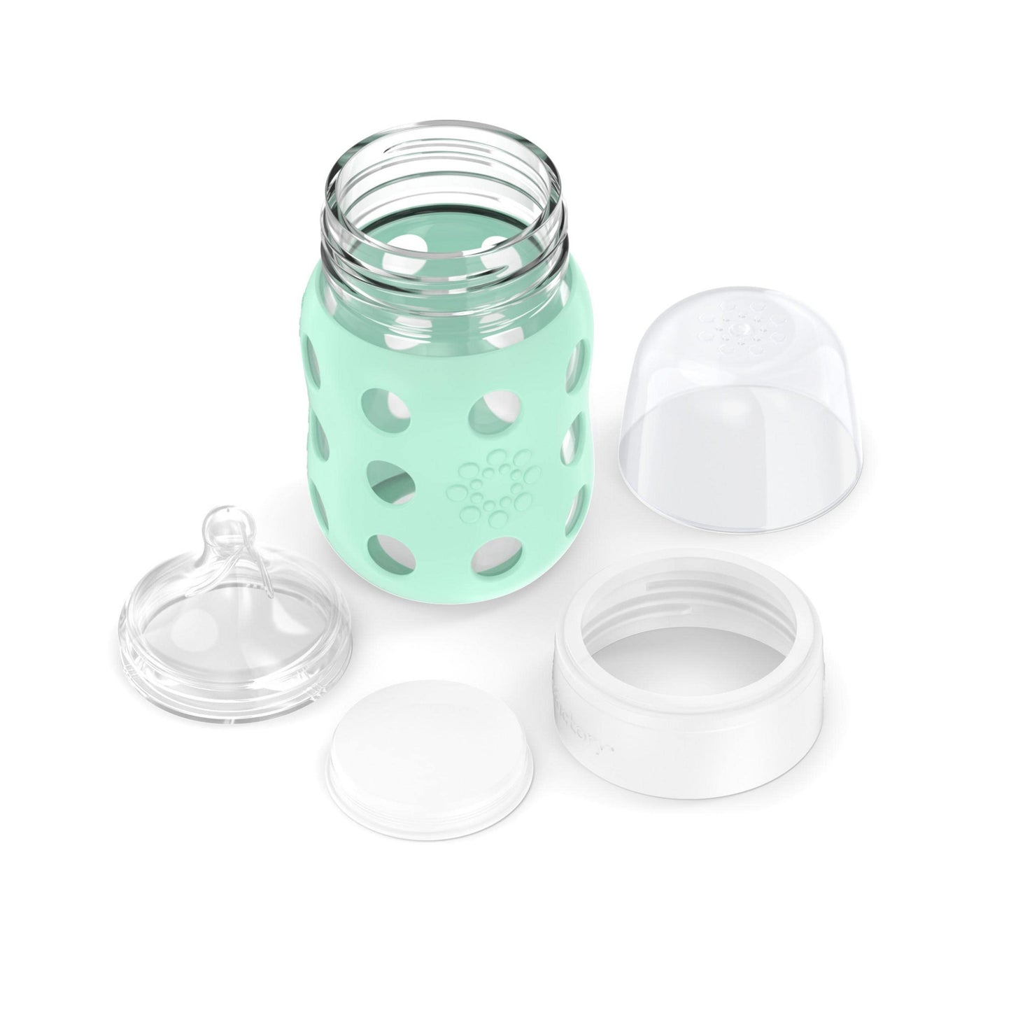 Lifefactory Biberón de cristal de cuello ancho de 8 onzas con funda protectora de silicona y pezón de etapa 2, menta (LG2211WMI4)