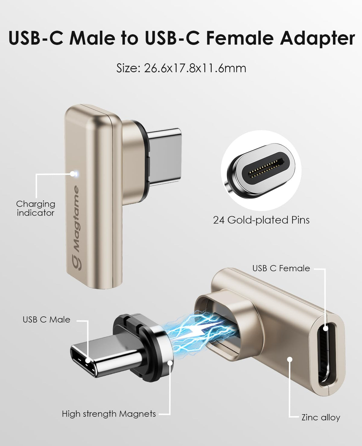 Adaptador Magnético USB C de Ángulo Recto 240 W 40 Gbps Tipo C