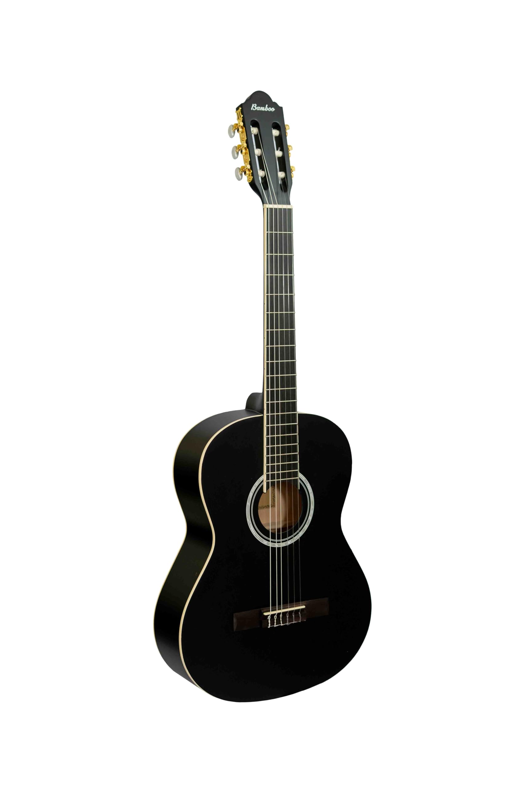 BAMBOO, Guitarra Clasica Negra Estudio con Funda, 39 pulgadas, 4/4, madera Linden. Ideal Estudiantes. Tamano Standard.