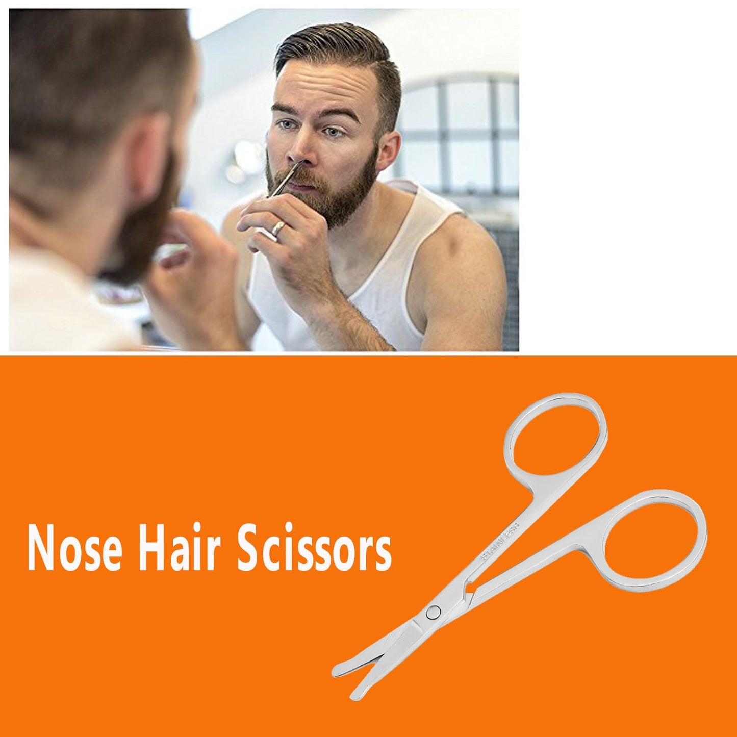 Motanar - Tijeras de punta redonda para orejas de cejas, barba, bigote y barba, multiusos, redondas, para cuidado del cabello, para hombres, mujeres y bebés (plata)