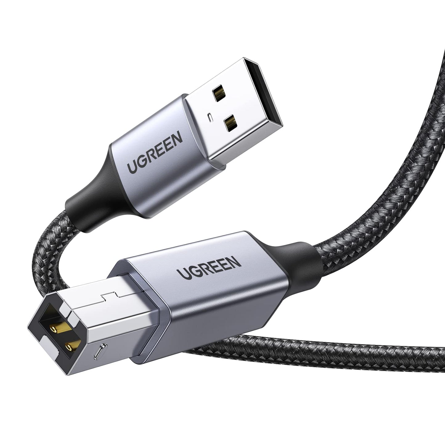 Cable Impresora UGREEN Negro Nylon Largo 2M USB 2.0 Tipo A a B para HP, Epson, Brother, Lexmark y Escáner