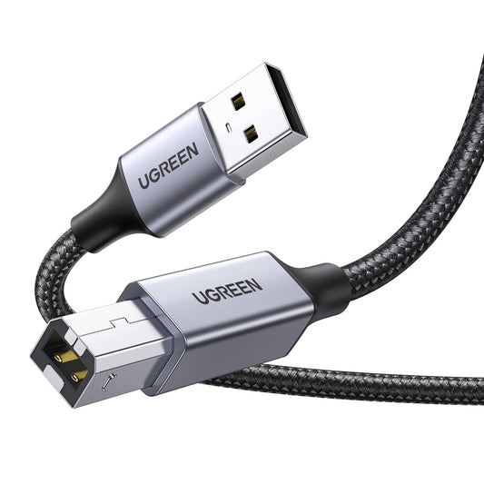 Cable Impresora UGREEN Negro Nylon Largo 2M USB 2.0 Tipo A a B para HP, Epson, Brother, Lexmark y Escáner