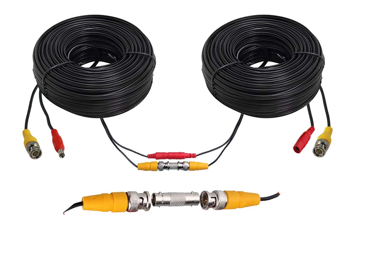 InstallerCCTV BNC Cable de alimentación de video de 60 pies todo en uno HD-TVI HD-CVI AHD analógico 1080p Negro Cable de alimentación prefabricado con conectores para cámaras de seguridad CCTV, color