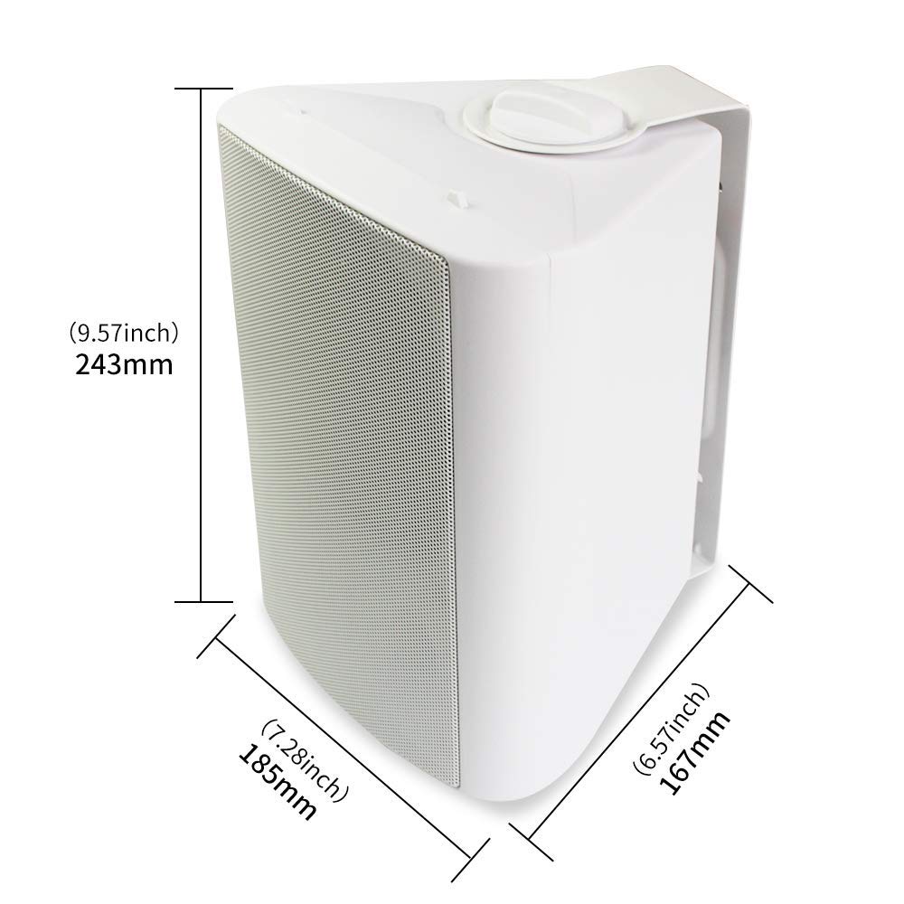 Herdio - Altavoces de Pared para Patio Interior y Exterior de 5.25 Pulgadas, 200 W, Sistema de Montaje en Pared para Todo Tipo de Clima, un par, Blanco