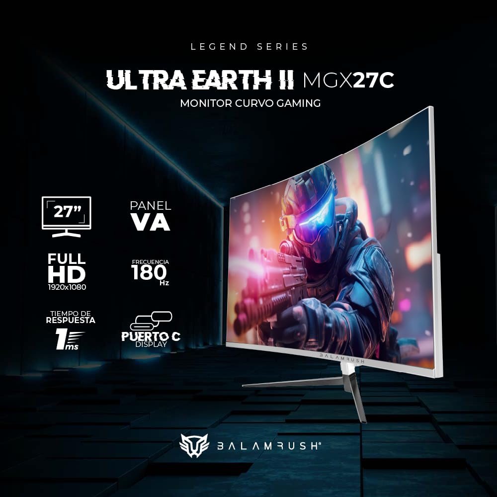 Monitor Curvo Gamer Ultra Earth II Blanco FHD 165Hz 1ms 27 Pulgadas