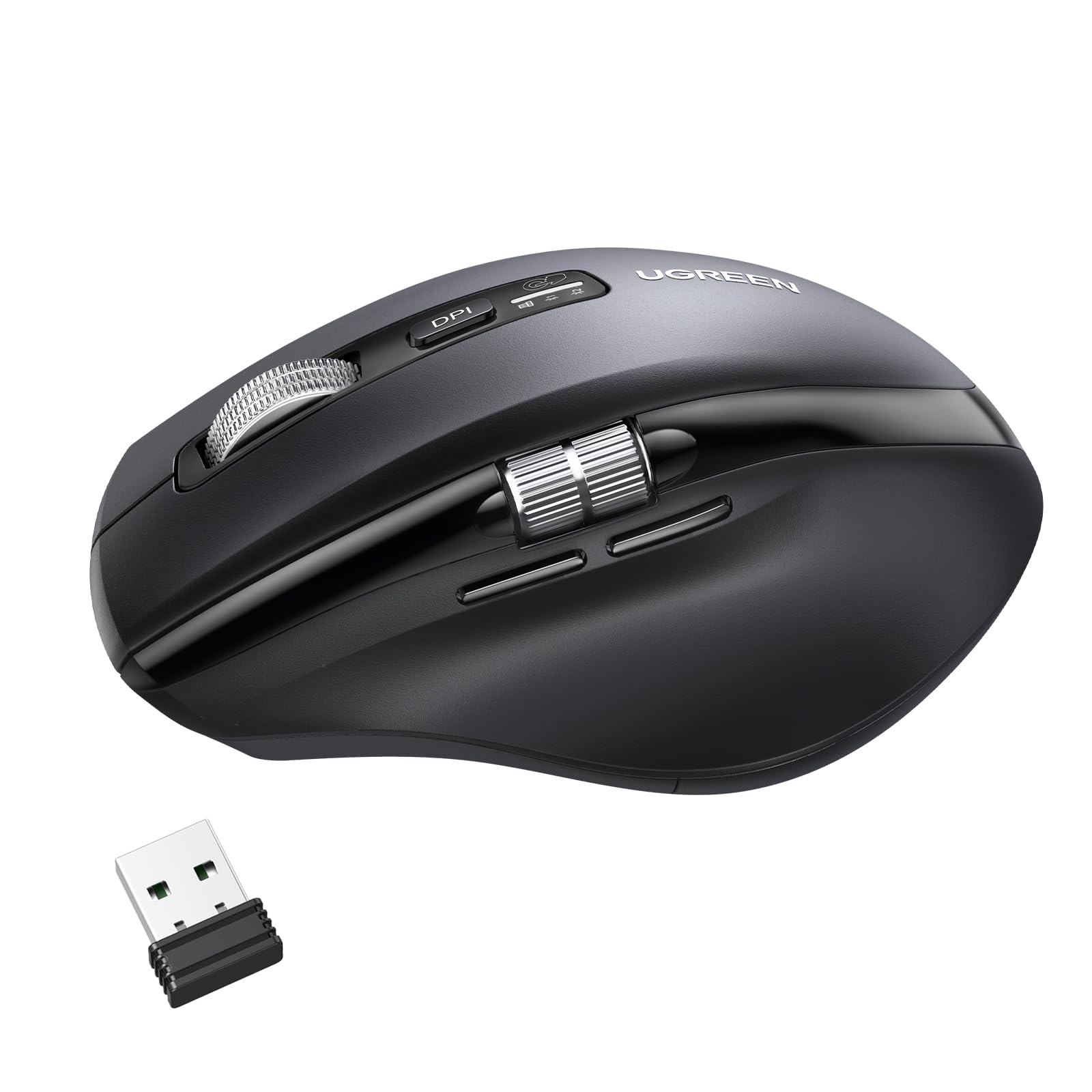 Mouse Inalámbrico UGREEN Negro con Scrolling Ultra-rápido y 5000 dpi Ergonómico y Silencioso