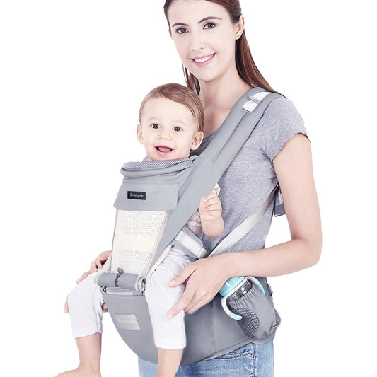 Portabebé EMAGIE Gris Ergonómico Ajustable y Respirable para Bebés y Niños 0-36 Meses