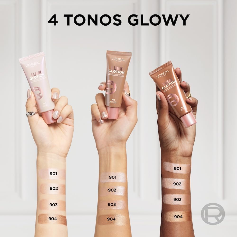 L'Oréal Paris Lumi Glotion iluminador de maquillaje hidratante, tono Deep Glow 904, 40ml - Glow enhancer para piel glowy natural, highlighter, hidrata e lumina rostro y cuerpo