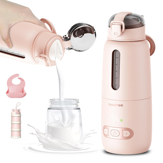 Calentador de biberones portátil rosa para viajes, calentador de leche para bebés con batería de 15000 mAh, recipiente para fórmula para llevar, calentamiento rápido para leche materna y fórmula, carga rápida e inalámbrico