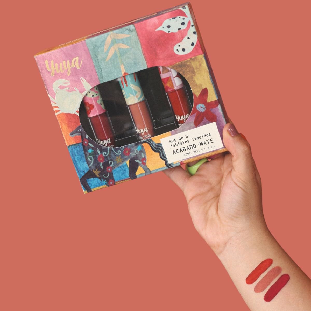 Yuya - Set de labiales indelebles larga duracion - acabado mate de larga duración (Bahía, Magnolia, Aura, Pack 3 piezas)
