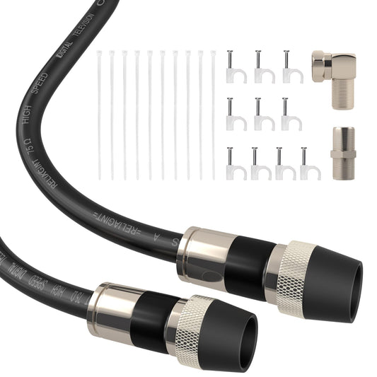 RELIAGINT - Cable coaxial RG6 de 25 pies, cable coaxial para TV de 75 ohmios con bota de goma resistente a la intemperie, antena de TV para exteriores y cable de extensión satélite resistente a los