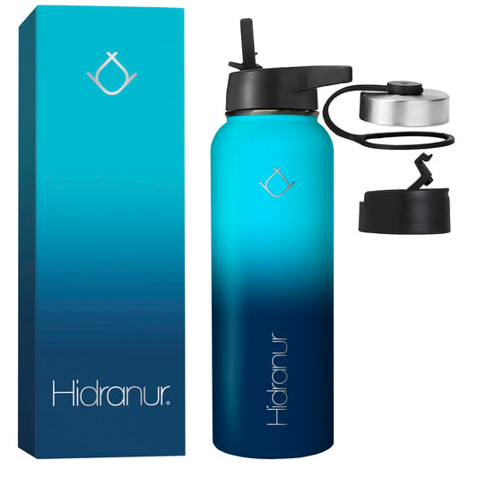 Hidranur Termo de Acero Inoxidable Doble Aislamiento Térmico, Termo Para Café 40 oz (1182.94 ml), 3 Tapas Herméticas, 2 Popotes, 24 Hrs de Agua Caliente y Fría (Verde, 40 Oz (1182.94 ml))