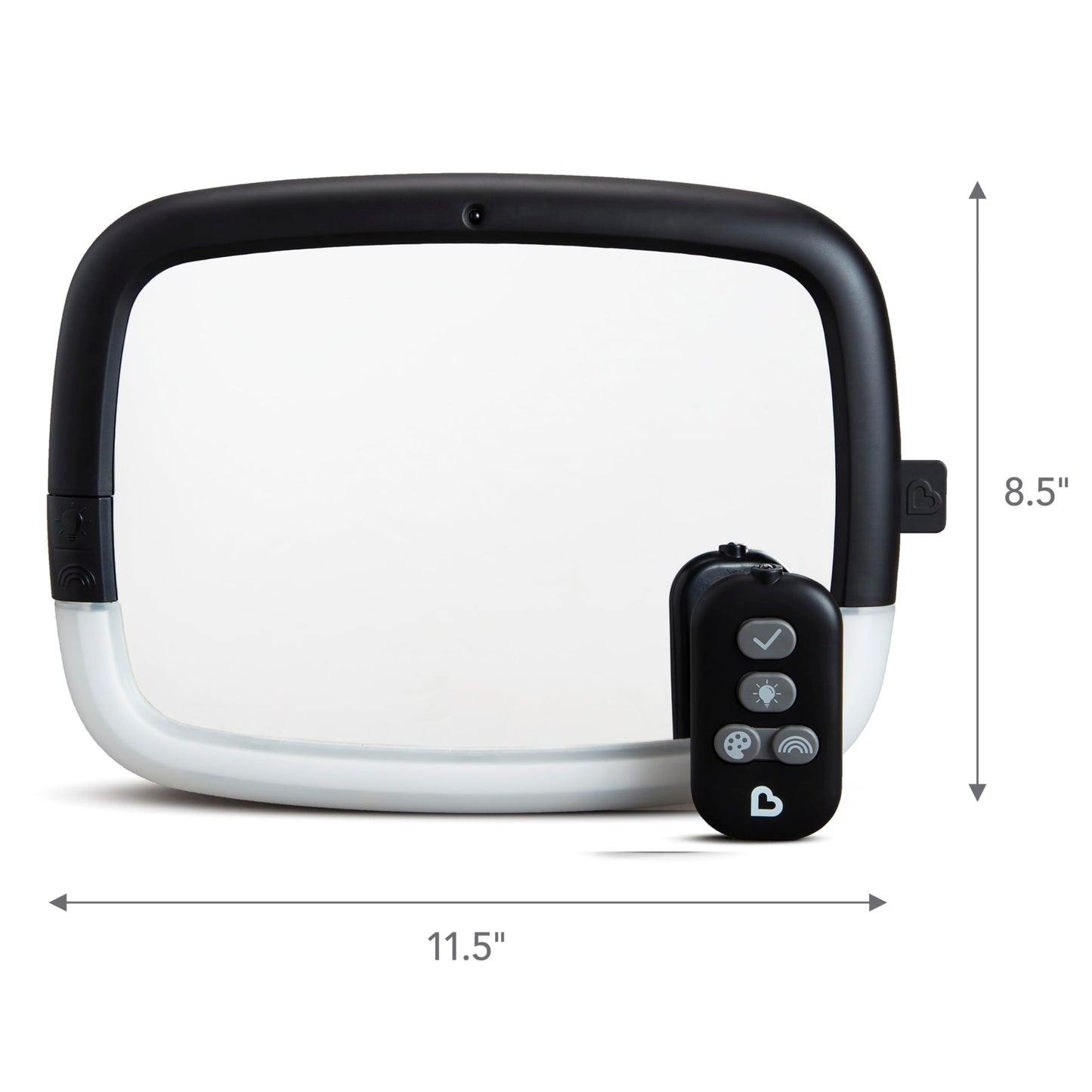 Munchkin - Espejo de coche para bebé orientado hacia atrás para asientos de coche, luz nocturna LED Pivot 360, espejo automático ajustable para bebé, color negro