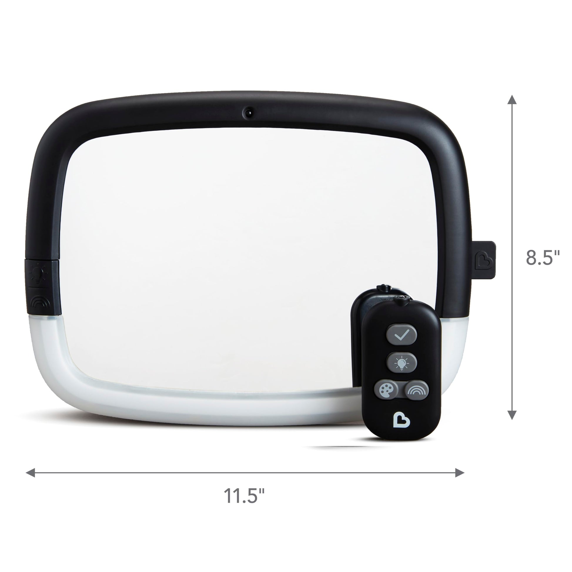 Munchkin - Espejo de coche para bebé orientado hacia atrás para asientos de coche, luz nocturna LED Pivot 360, espejo automático ajustable para bebé, color negro