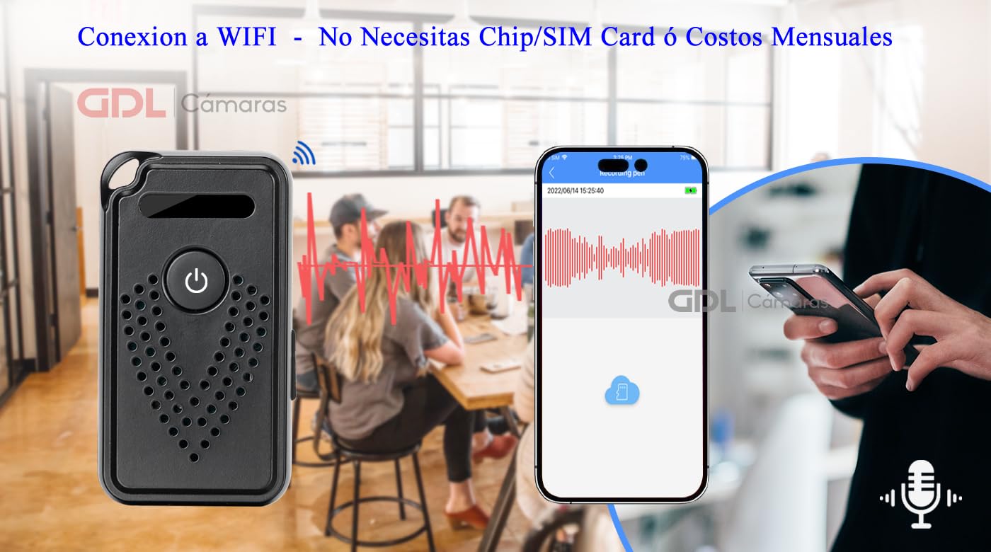 Micrófono Espía Oculto Tecno-10 Innovación WiFi Portable Grabadora de Voz con Audio en Vivo y Modo Espera de 20 Días