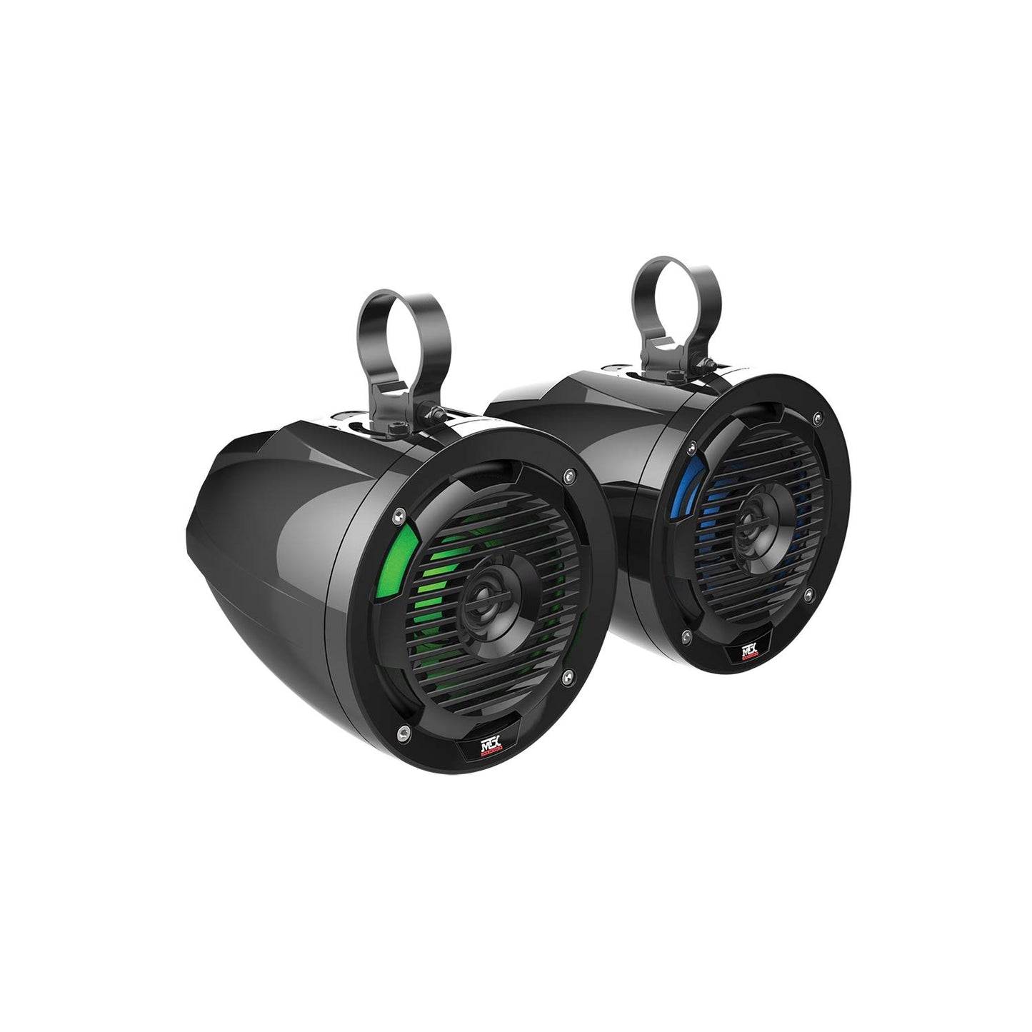 MTX MUD65PL Mud Series 6.5 pulgadas 50 W RMS Soporte de jaula para manubrio resistente a la intemperie Coaxial Motocicleta ATV UTV Par de altavoces con luces LED RGB