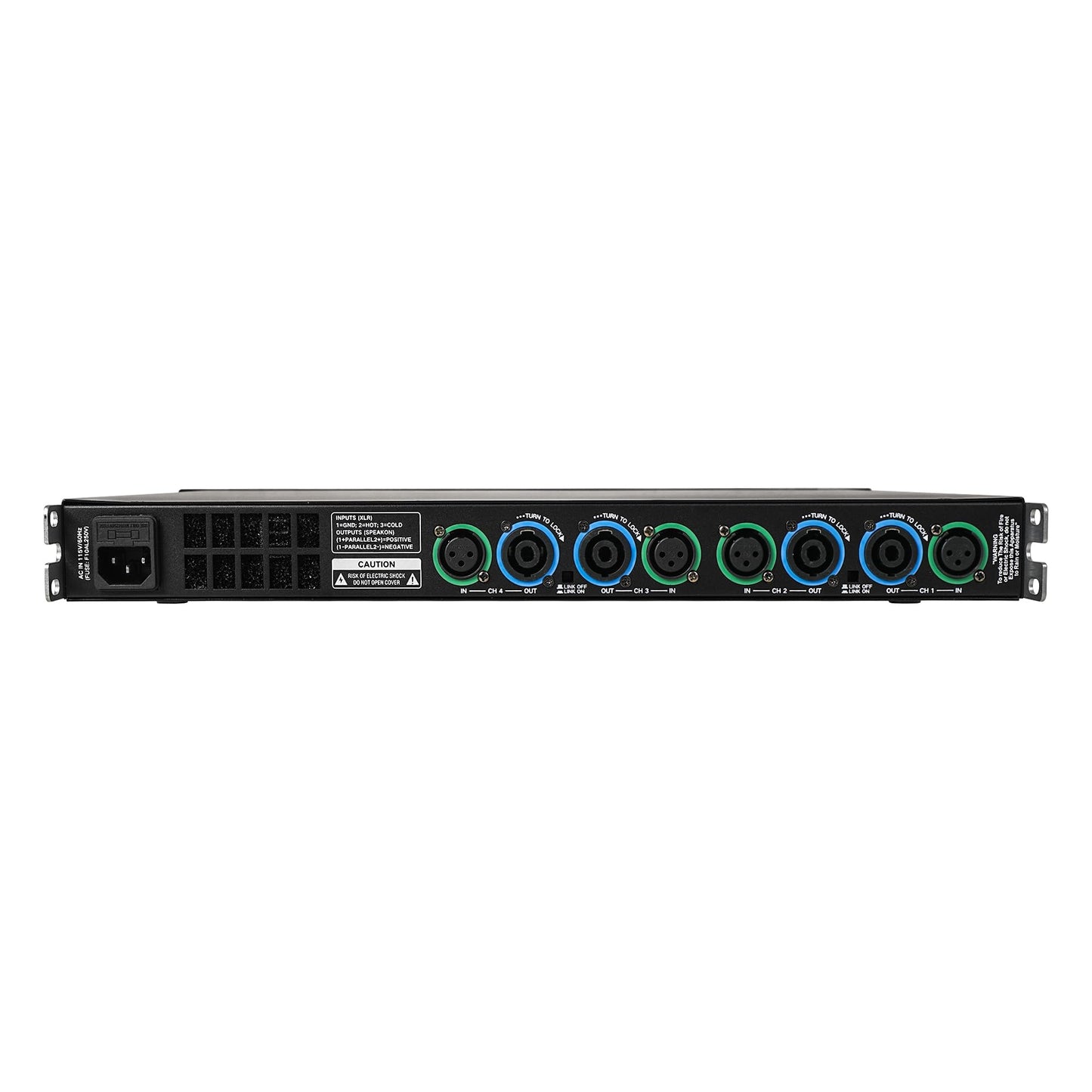 Amplificador de Potencia Sound Town Negro 4 Canales 1150W 4 Ohmios para Instalación y Conferencia