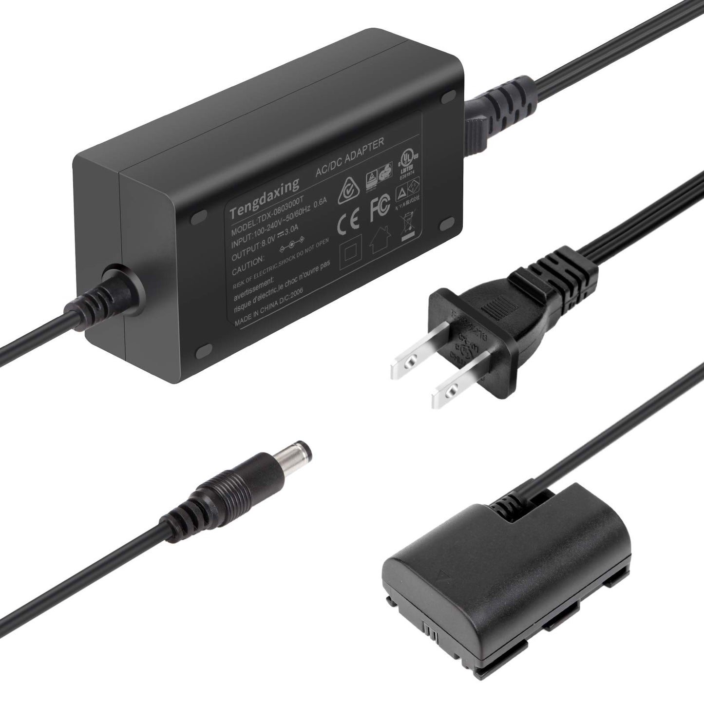 Tengdaxing ACK-E6 - Adaptador de corriente continua LP-E6/E6N - Batería para Canon EOS 5Ds 5Ds R, 5D Mark II III IV, 6D, 6D Mark II, 7D, 7D Mark II, 60D, 60Da, 70D, 80D, 90D, R, R5, R6 R6 Mark II, R7