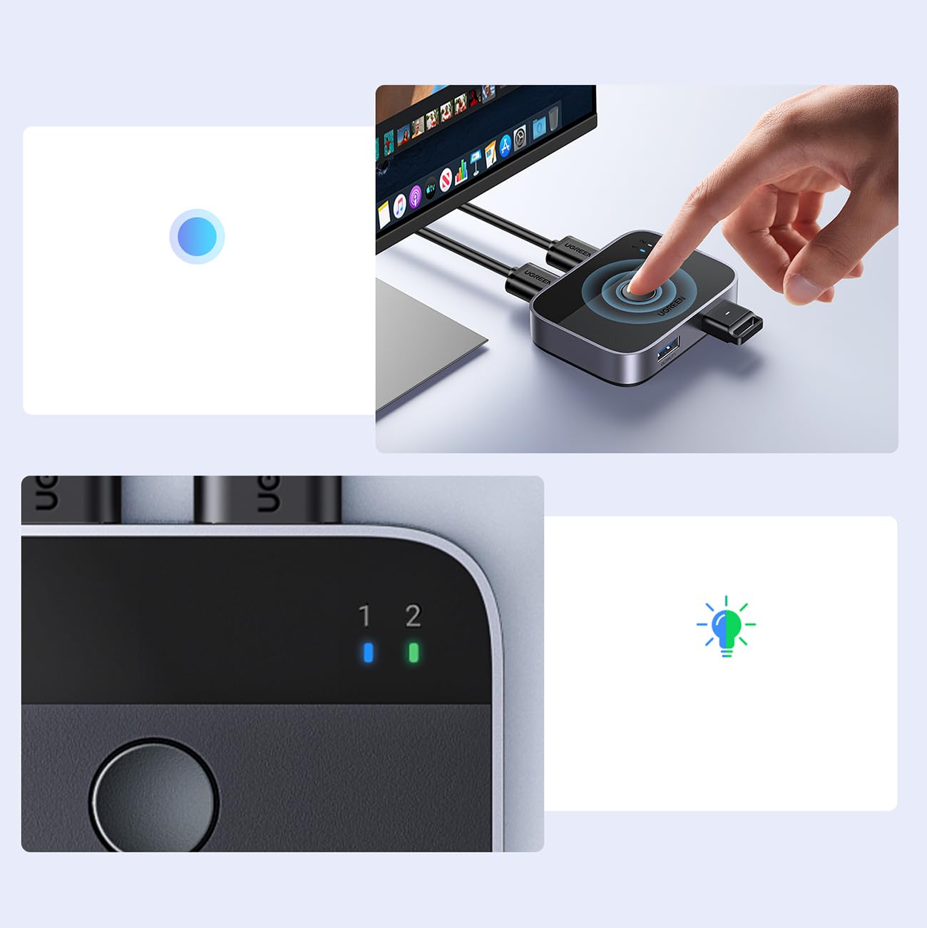 UGREEN Conmutador USB 3.0 2 Entradas 2 Salidas, Conmutador USB 2 Computadoras Compartir Teclado y Ratón Impresora Escáner Cámara Web, Divisor de Impresora para 2 Computadoras