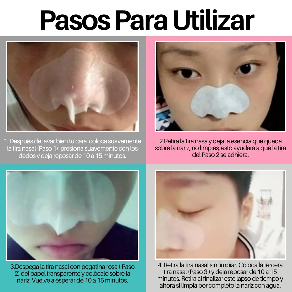 UNIVERSOENLÍNEA.COM | Paquete 50 Mascarillas 3 Pasos Eliminar Puntos Negros Nariz Barros Peel off Remueve y Reduce Poros Cuidado facial Extrae Puntos Negros Remueve Grasa Nasal (Multicolor / 50pcs)