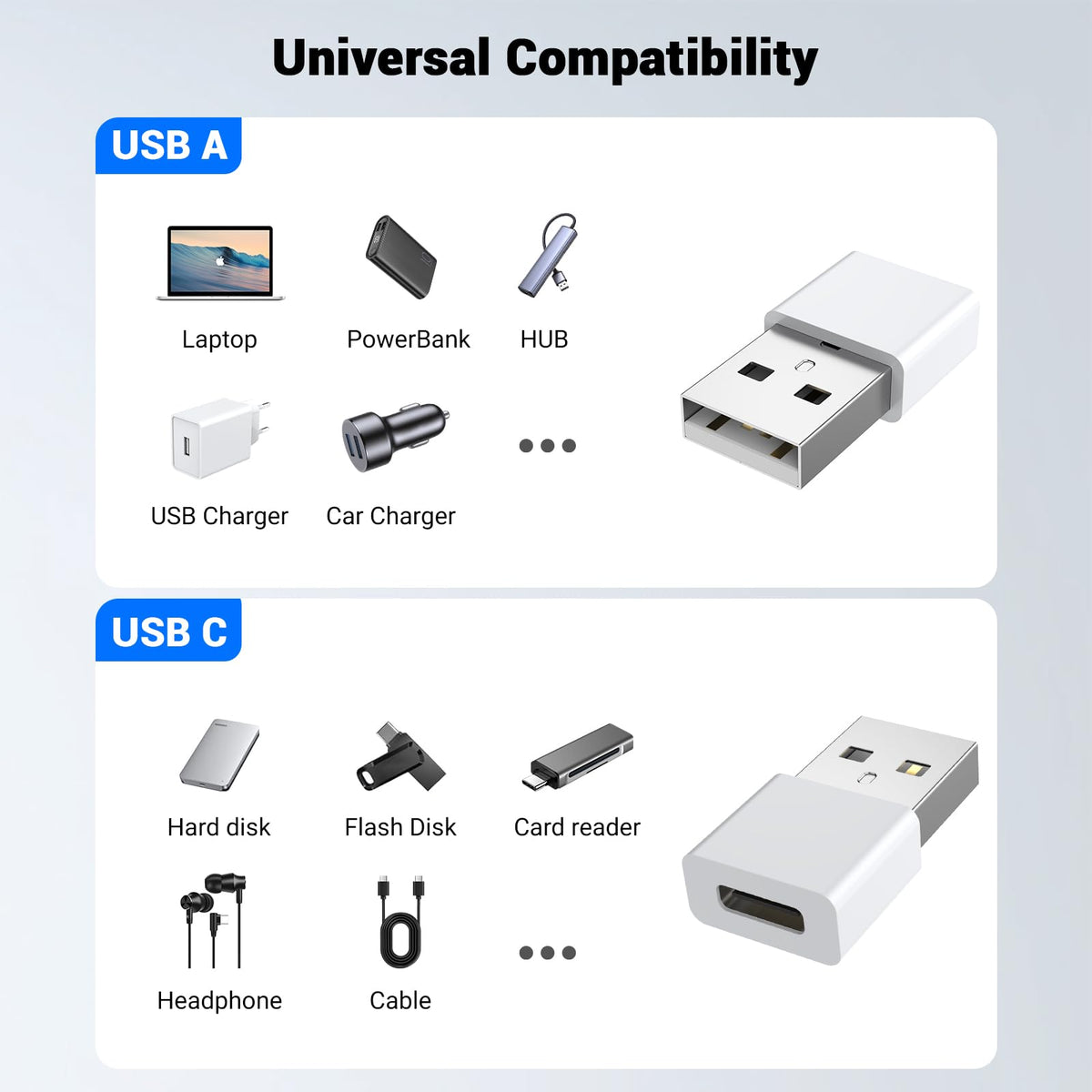 Adaptador USB a USB-C Paquete de 5 para iPhone y Samsung