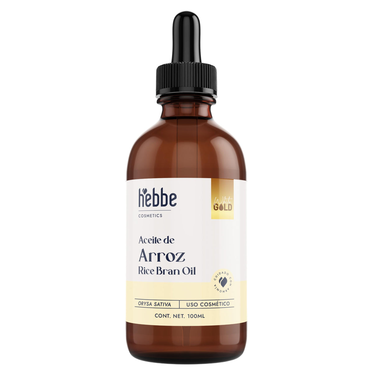 HEBBE - Aceite de Arroz 100 ml | Regula la Producción de Sebo | Hidratante para la Piel | Mejora la Apariencia de la Piel Envejecida | Trata Quemaduras Solares | Promueve la Formación de Colágeno | Contenido 100 ml