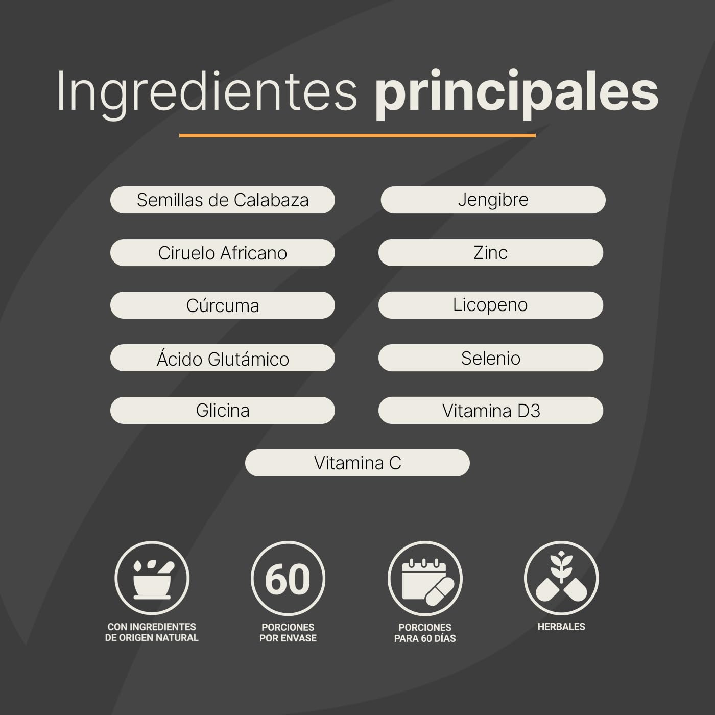 Fórmula de Ciruelo Africano, Selenio, Cúrcuma, Zinc, Semilla de Calabaza y D3. Ingredientes Naturales con 2000 mg por porción y 240 caps. Pros Platinum B Life.