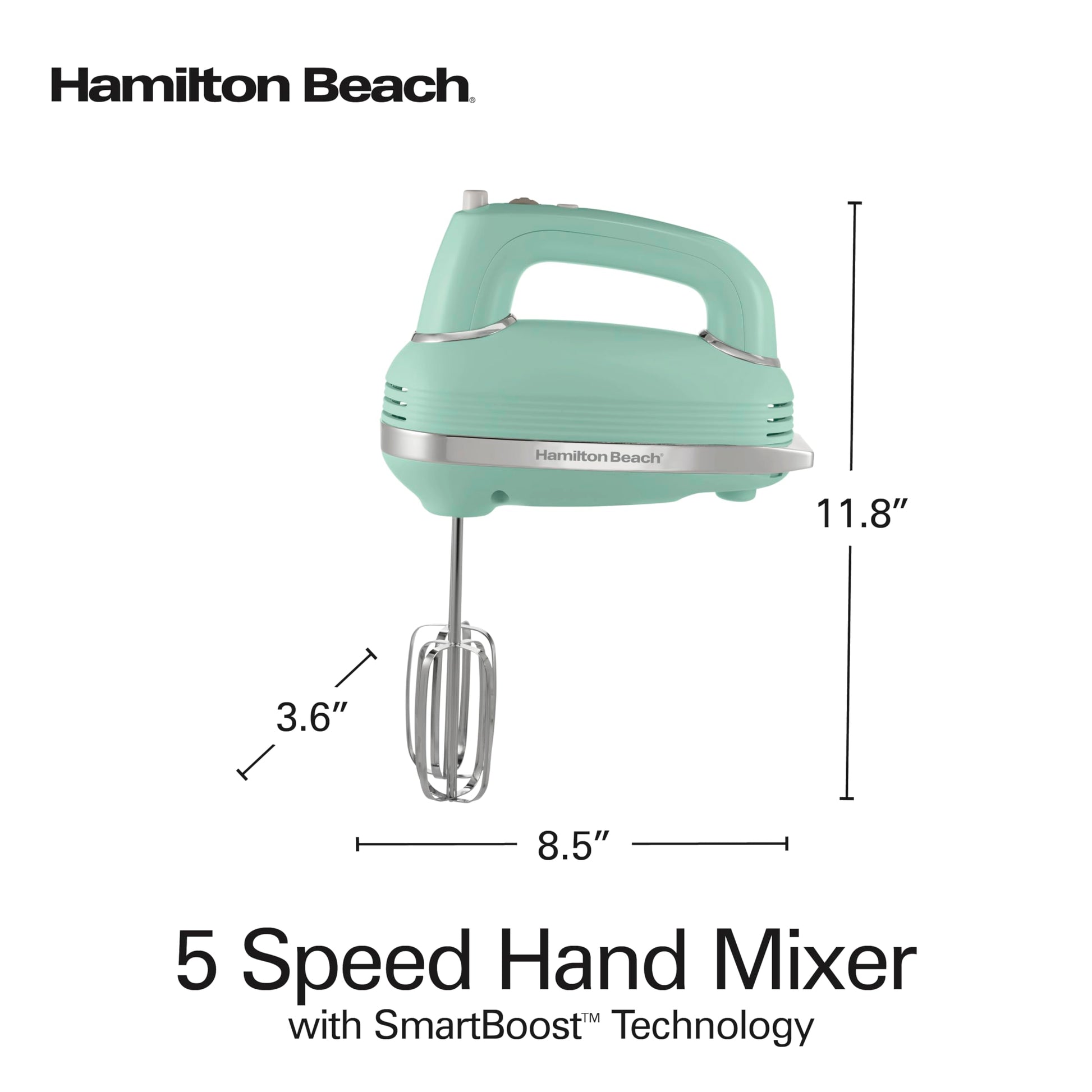 Hamilton Beach - Mezclador de mano eléctrico de 5 velocidades de estilo clásico, potente motor de 1.3 A CC para mezclar sin esfuerzo y velocidad constante en ingredientes gruesos, arranque lento,