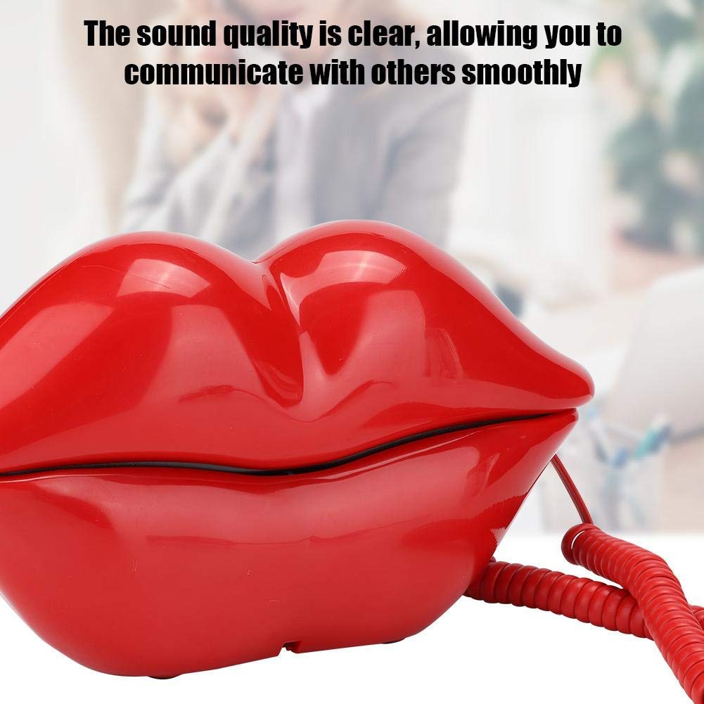 Vbestlife Teléfono Fijo, Lindo teléfono con Forma de Labio con Multifuncional, teléfono de Escritorio para el hogar/Llamadas claras/Regalo Perfecto/Interesante.(Rojo)