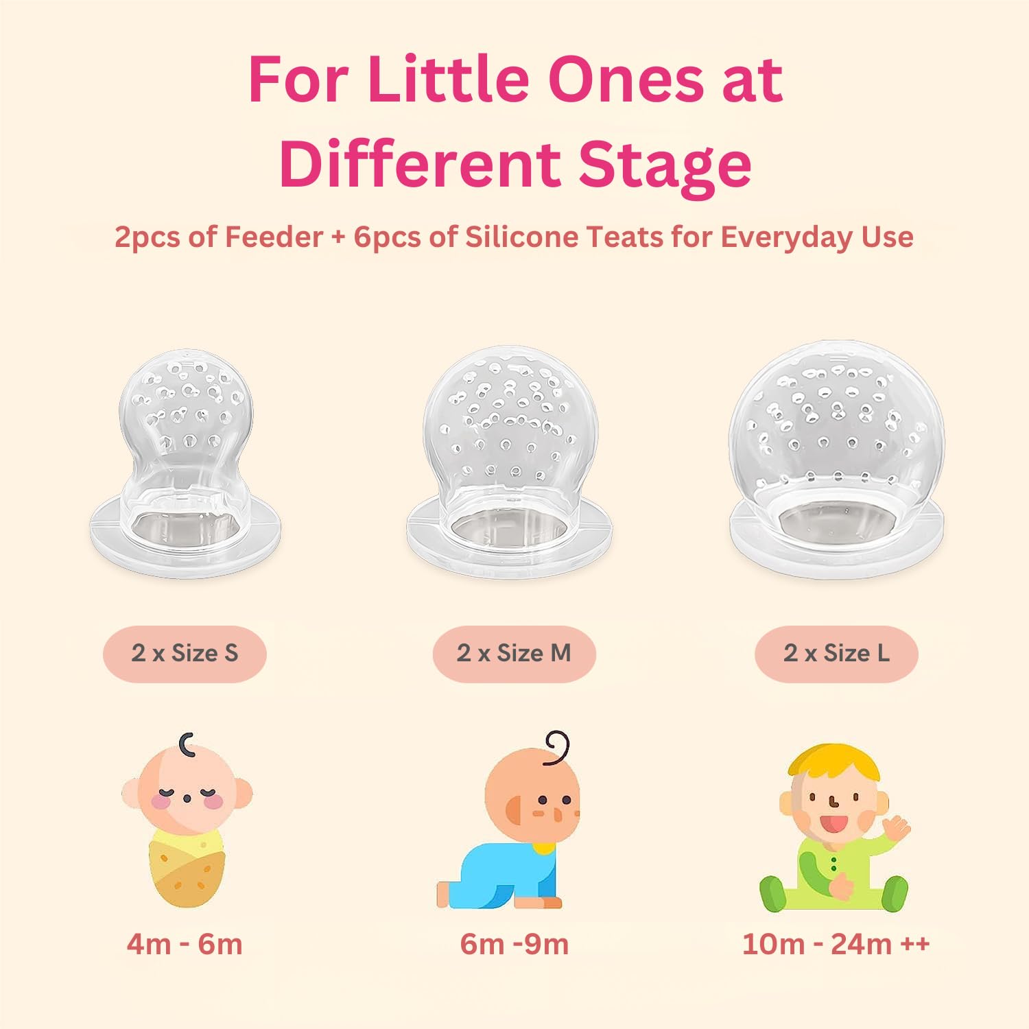 Alimentador antiahogo bebe, chupete fruta bebe de NatureBond (2 piezas), mordedores bebes | Además incluye bolsitas de silicona de todos los tamaños (Peach Pink)