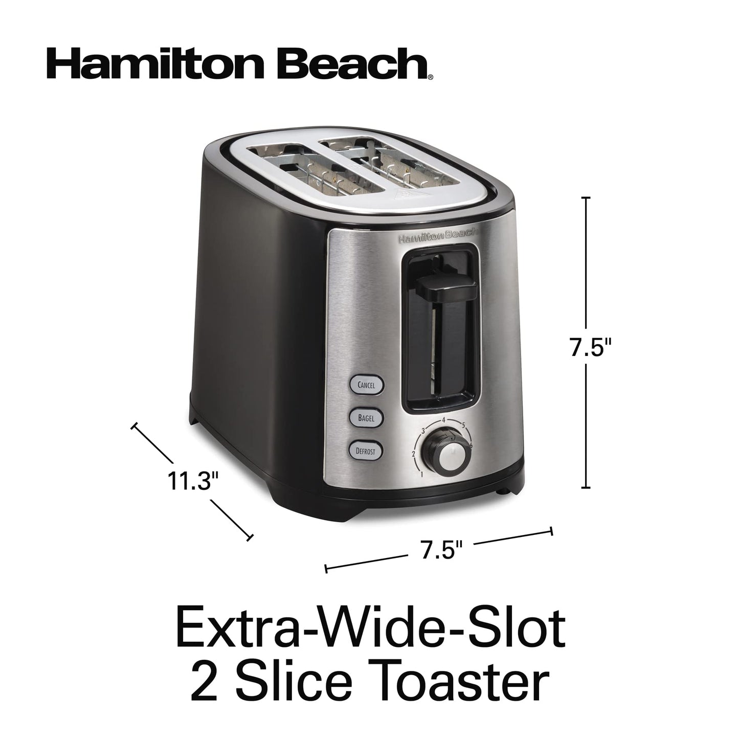 Hamilton Beach - tostador de 2 rebanadas extra ancha con selector de sombra, color negro (22633)