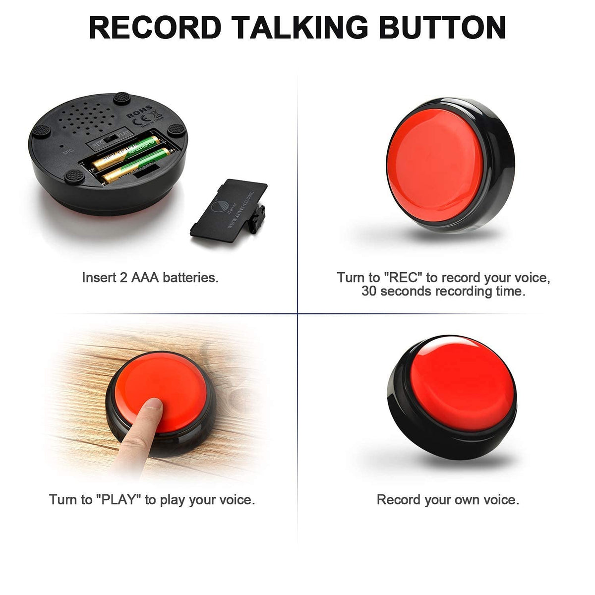 Botón de Grabación de Voz para Videojuegos Grabable Rojo