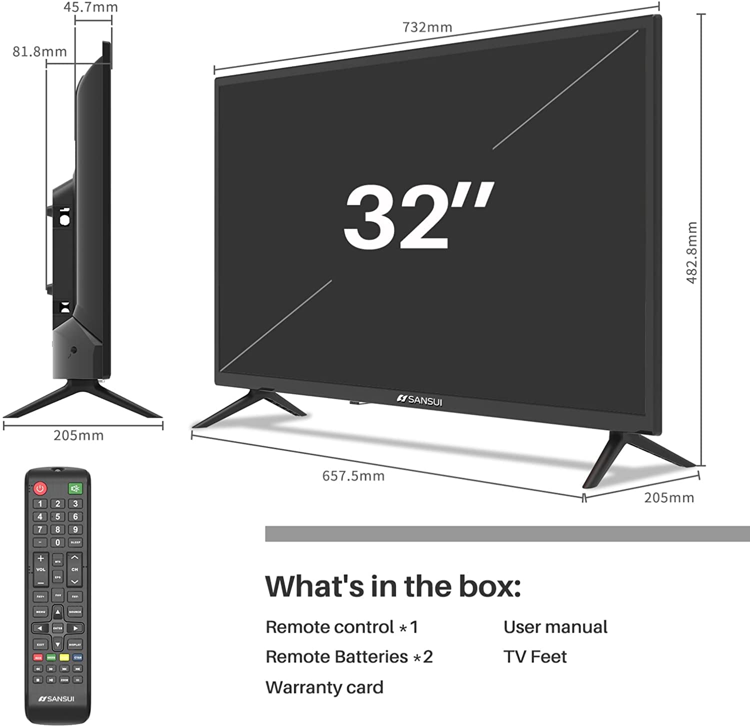 Televisor HD SANSUI SMX32T1H 2024 Básico 32 Pulgadas