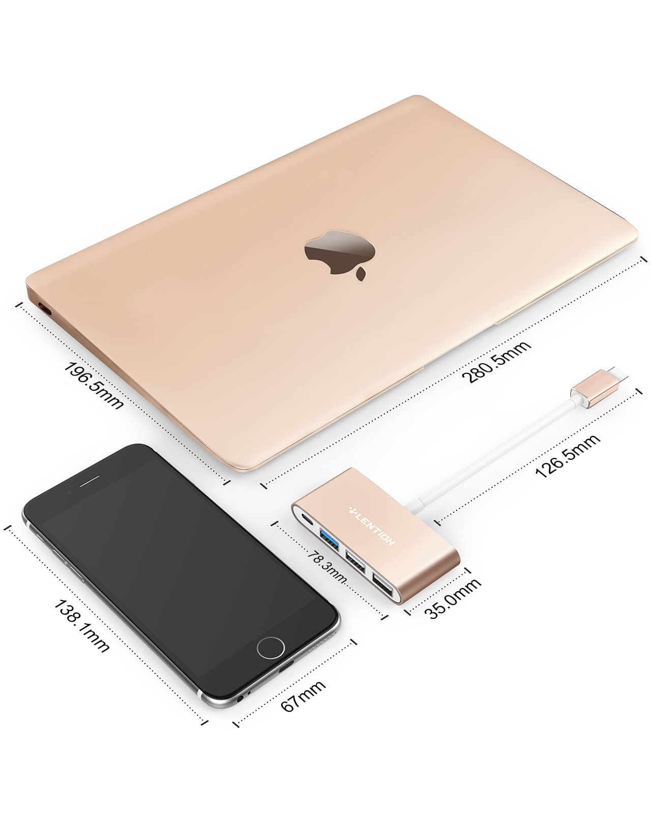LENTION Hub USB C con USB3.0&USB2.0, 100W PD, Adaptador Tipo C a USB para 2016-2023 MacBook Pro, Nuevo Mac Air/Surface, Más (CB- C13, Oro)