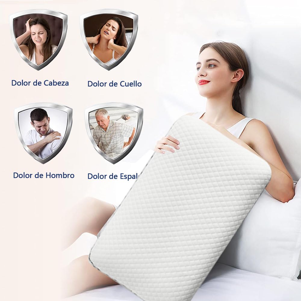 Almohada Microfibras de Espuma con Memoria Ergonómica - Memory Foam Pillow, Almohada para Dormir, Memory Foam y Microfibras, Almohada Cervical Antiácaros y Hipoalergénico, Lavable, 60 x 40CM, 1PCS