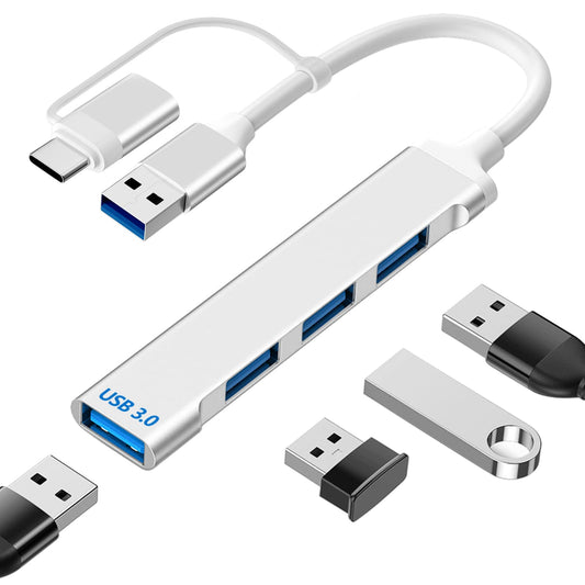 Adaptador USB C EMAGIE Plata 6 en 1 con 4 Puertos USB 3.0 para Windows y MacOS