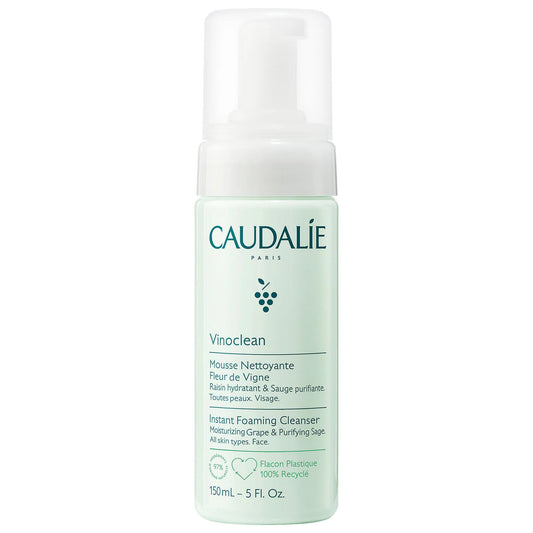 Caudalie Vinoclean Espuma Facial Limpiadora, Limpiador Diario que Limpia, Suaviza y Reduce las Rojeces - 150 mL
