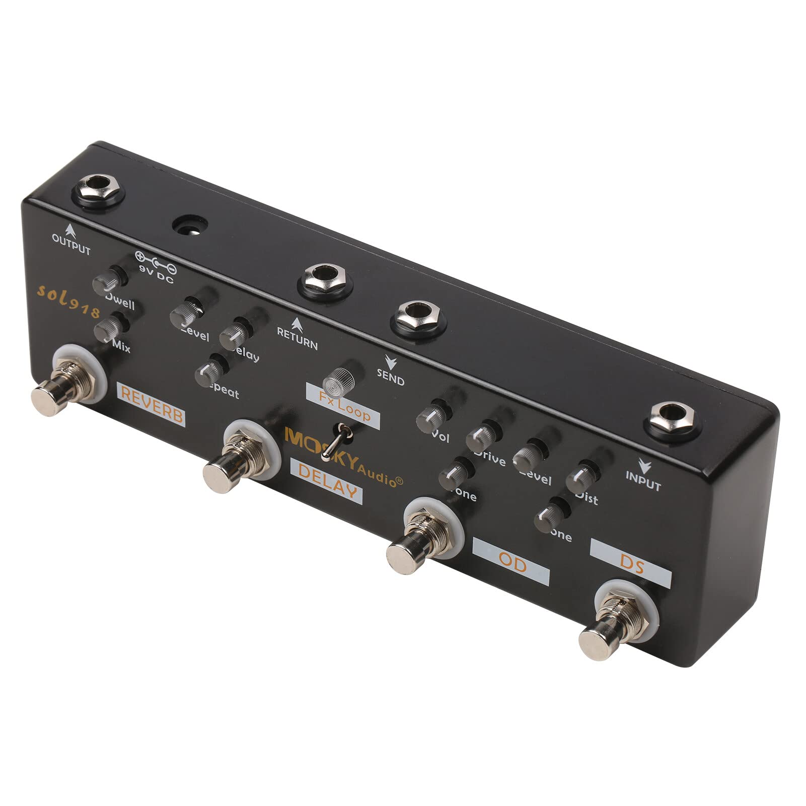 Ll SOL918 Pedal multiefectos 5 en 1 Pedal de efectos combinados para guitarra True Bypass Dispositivo de efectos combinados multien uno Reverb Delay FX Loop Overdrive Distorsión para guitarra Bajo Produ