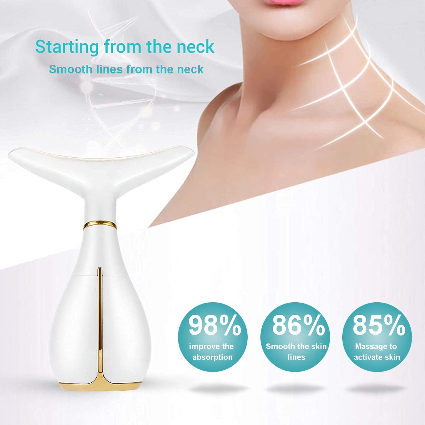 Ms.W Masajeador de belleza 3 en 1 para cara y cuello, masajeador facial vibrante con calor, vibración y LED. Masajeador facial eléctrico para mejorar la piel, suave, firme
