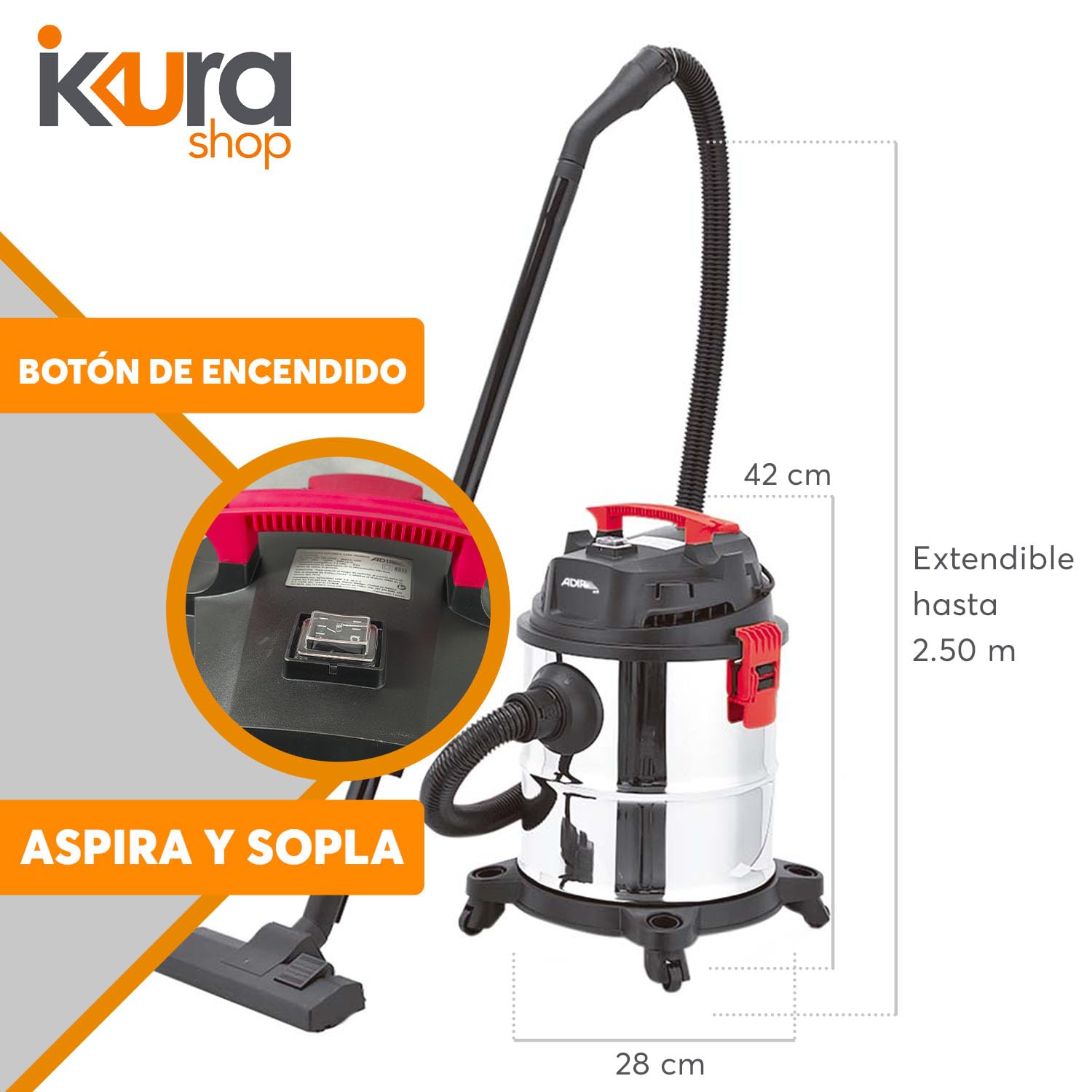 Aspiradora Adir Acero Inoxidable 20 Lt Sólidos y Líquidos 1951