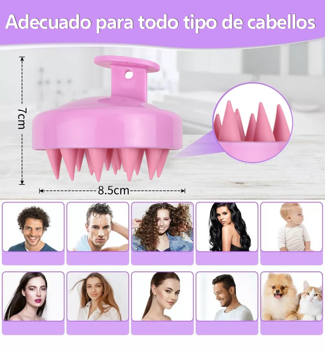 Masajeador de Cuero Cabelludo de Silicona Suave Rosa para Crecimiento y Anticaspa