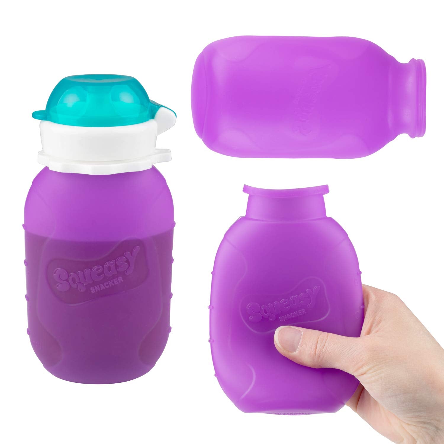 Reusable Baby Food Pouch + Squeeze Portable Refillable Baby Food Container Storage + Great for Smoothies and Snacks + 100% Food Grade Silicone - Squeasy Snacker - Featuring No-Spill Insert