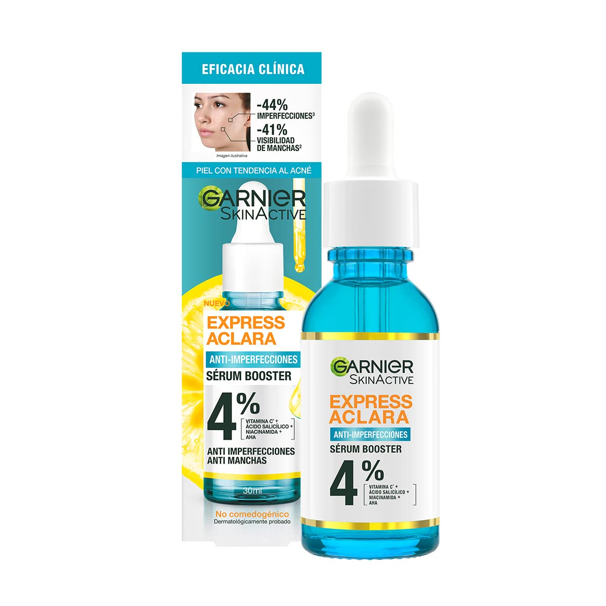 Garnier Express Aclara Serum Anti Acne 30 ml + ls Face Express aclara crema hidratante tono uniforme con fps 30 + or Facial Tono Uniforme con Vitamina C Express Aclara 150ml,170 grams, 150 mililitro,1