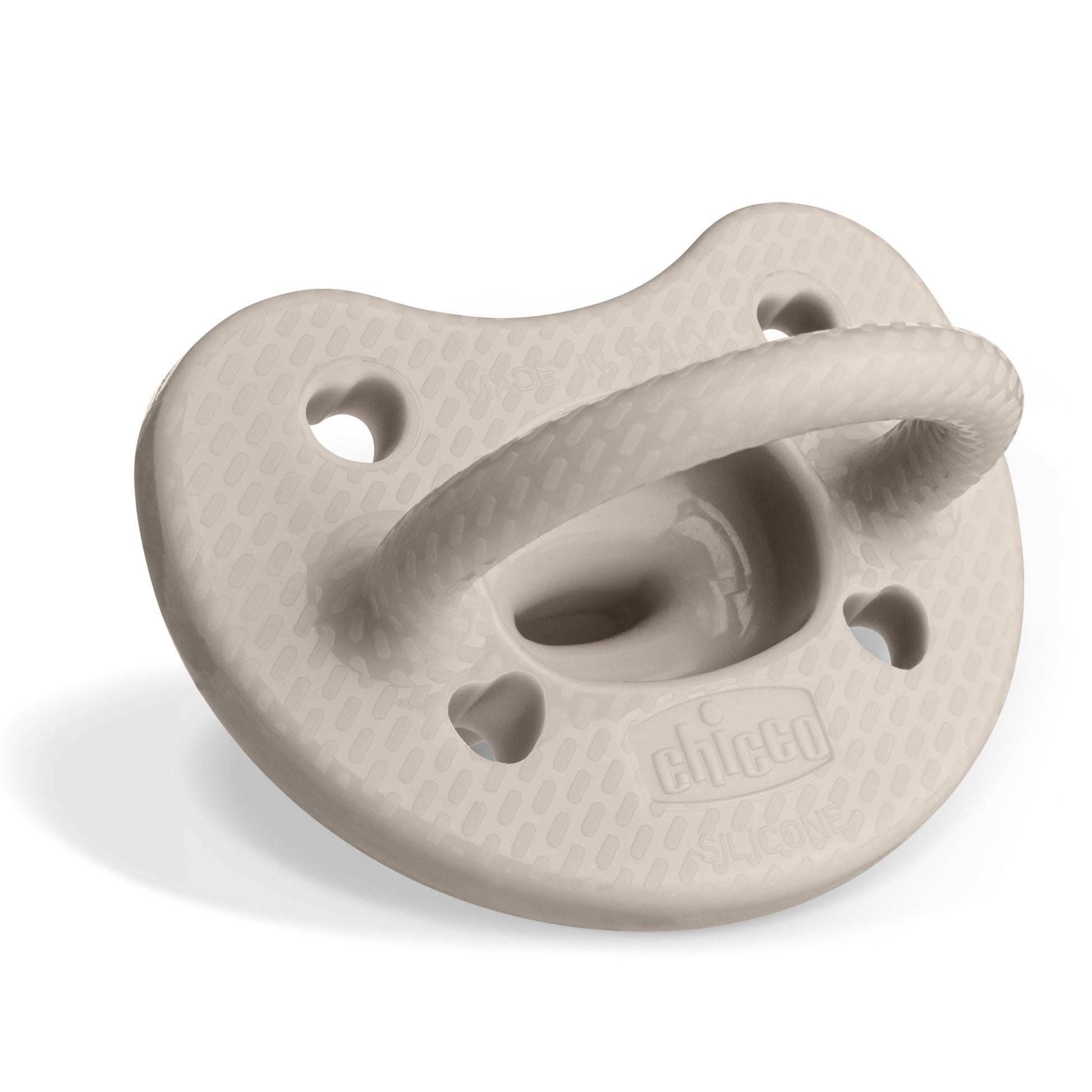 Chicco PhysioForma® - Chupete de silicona de lujo de una pieza para bebés de 6 a 16 m | Escudo texturizado de moda | Sin BPA y látex | Funda esterilizante reutilizable | Gris, 2 unidades